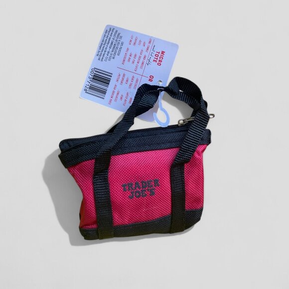 TRADER JOE'S MICRO TOTE (RED w/Black Straps) with GROCERY BAG BRAND NEW FOLDABLE - Picture 3 of 9